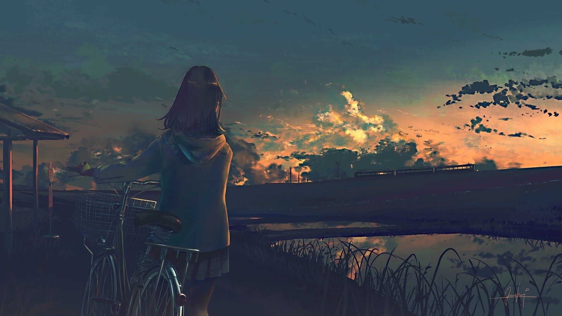 anime-landscape-girl-bicycle-clouds-river-reflection
