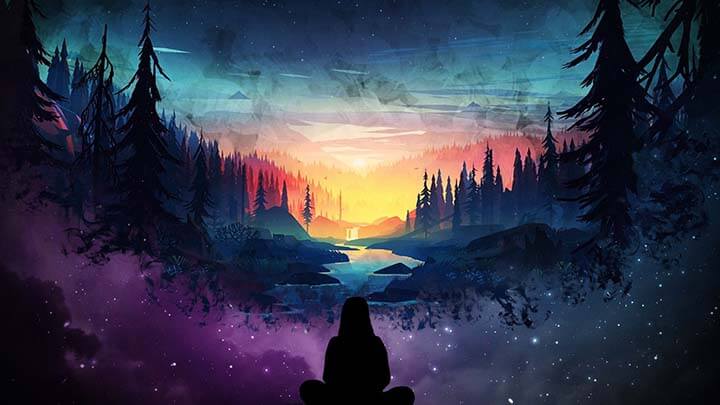 river-girl-silhouette-forest-scenic-stars-two-dimensions-digital-art-2